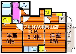 セイバリーA棟 2DKの間取図画像