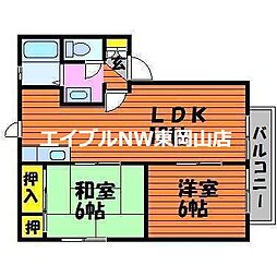 マルシンアパートＢ 1階2LDKの間取り