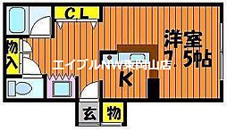 ワンルーム花房 1階1Kの間取り