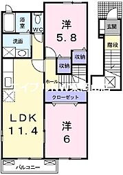 テラース磯上Ｃ 2階2LDKの間取り