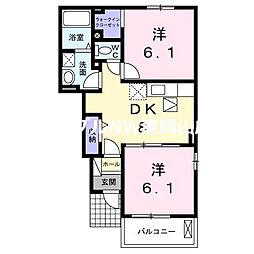 ベルシャトレ 1階2DKの間取り