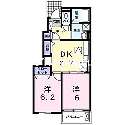 フィオーレ・タチバナＢ 1階2DKの間取り