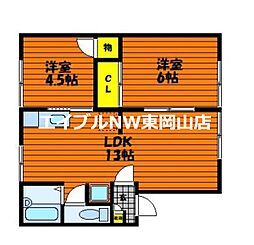 ドミ・アゼリアＢ 1階2LDKの間取り