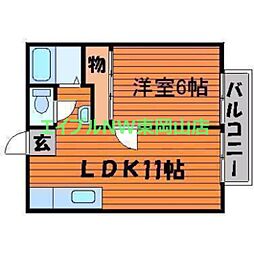 エトワール東岡山2 1LDKの間取図画像