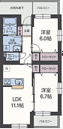 パッセムラージュ 2LDKの間取図画像