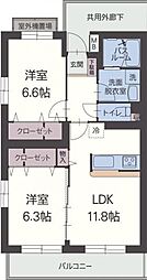ペアーフィールドB 2LDKの間取図画像