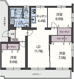 プラテリア 3LDKの間取図画像