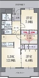 カルフール・パレ 2SLDKの間取図画像