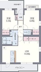 グリーンヒルズEAST2 2LDKの間取図画像