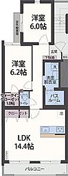 アンソレイエ祇園原 2LDKの間取図画像