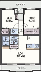 アンビシオン 2LDKの間取図画像