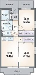 コンフォート荻素 2LDKの間取図画像