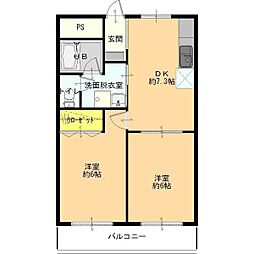 東武伊勢崎線 韮川駅 徒歩16分の賃貸アパート 1階2DKの間取り
