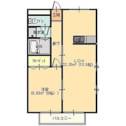 ハイツサンライフII 2階1LDKの間取り