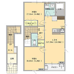 アルミュールB 2階2LDKの間取り
