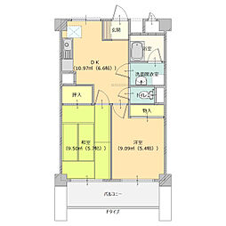 上毛電気鉄道 西桐生駅 徒歩3分の賃貸マンション 4階3DKの間取り