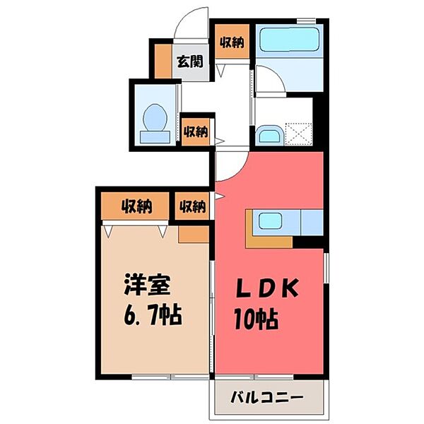 栃木県下野市緑1丁目(賃貸アパート1LDK・1階・44.50㎡)の写真 その2