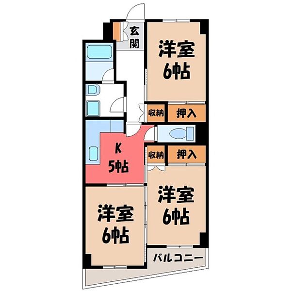 栃木県さくら市氏家(賃貸マンション3K・4階・55.89㎡)の写真 その2