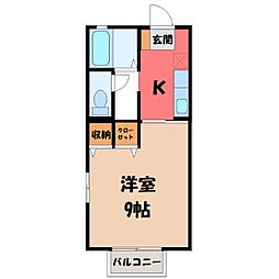 ロワール城南 1階1Kの間取り