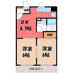 パークアヴェニュー弥生 2DKの間取図画像
