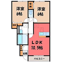サンホープ倉 B 1階2LDKの間取り