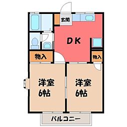 メープルハウス・ベルB 2DKの間取図画像