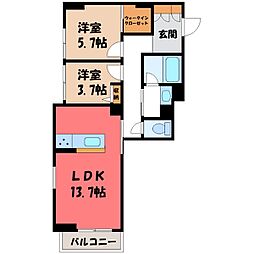 ザ グレイス 自治医大 2階2LDKの間取り