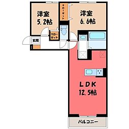 宇都宮市平松3丁目アパート 2LDKの間取図画像