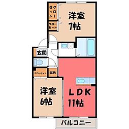 クローバーヒル城南 B 2階2LDKの間取り