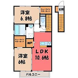 フルール・ド・ティアラ E 2階2LDKの間取り