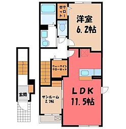エアリー ブリーズ B 2階1LDKの間取り