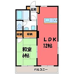 エンゼルタウン宝石 2階1LDKの間取り