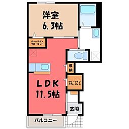 グレイスワン間々田 A 1階1LDKの間取り