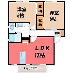 エクセルタウン D 2階2LDKの間取り