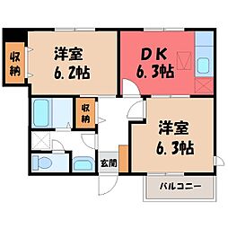 フレーズ2 2DKの間取図画像