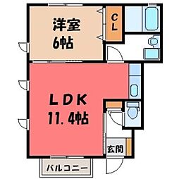 サンワードヴィラC 1LDKの間取図画像
