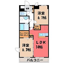 プラシードU・1 2LDKの間取図画像