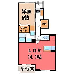 サンレミB 1LDKの間取図画像