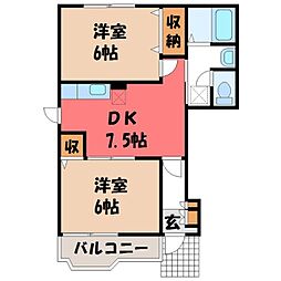 プリムベールB 2DKの間取図画像