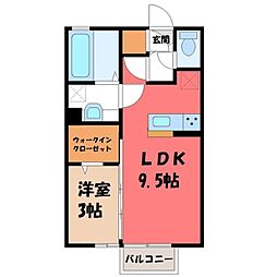 プランドール輝A 1LDKの間取図画像