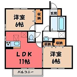 パティオ川木谷A 2LDKの間取図画像