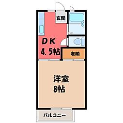 サンハウス宇都宮 1DKの間取図画像