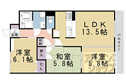 阪急京都本線 西向日駅 徒歩15分の賃貸マンション 1階3LDKの間取り