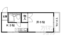 京都地下鉄東西線 御陵駅 徒歩16分の賃貸マンション 3階1Kの間取り