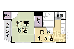 京都地下鉄東西線 東野駅 徒歩20分の賃貸マンション 3階1DKの間取り