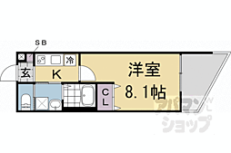 セレニティ伏見桃山 3階1Kの間取り