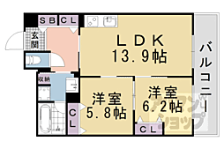 京都地下鉄東西線 椥辻駅 徒歩6分の賃貸マンション 4階2LDKの間取り