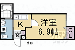 京都地下鉄東西線 御陵駅 徒歩3分の賃貸アパート 1階1Kの間取り
