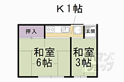 京都地下鉄東西線 東野駅 徒歩10分の賃貸アパート 1階2Kの間取り