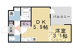 JR東海道・山陽本線 山科駅 徒歩12分の賃貸アパート 1階1DKの間取り